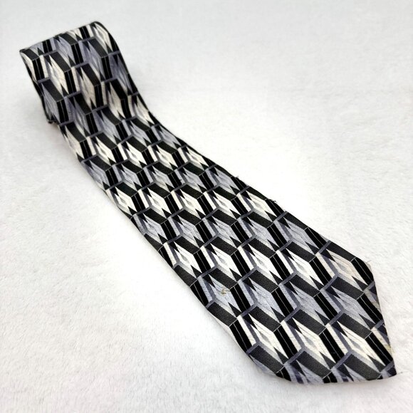 Zylos George Machado Geometric Silk Tie Gray White Regular Traditional - Picture 1 of 5